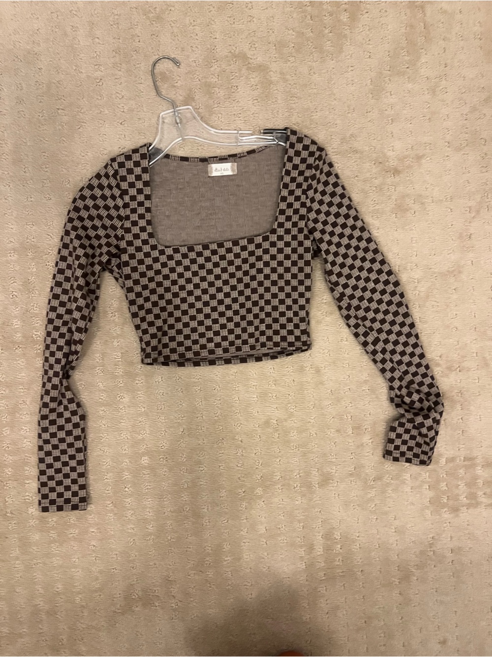 Altar’d State NWOT Checked Square Long-Sleeve Crop Top - size XS